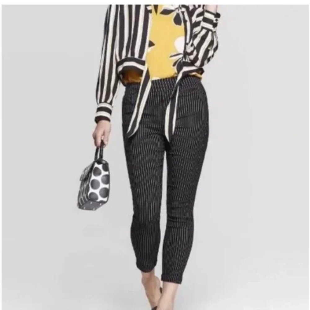 Who What Wear Black and White Plus Size Professional Pinstripe Pants